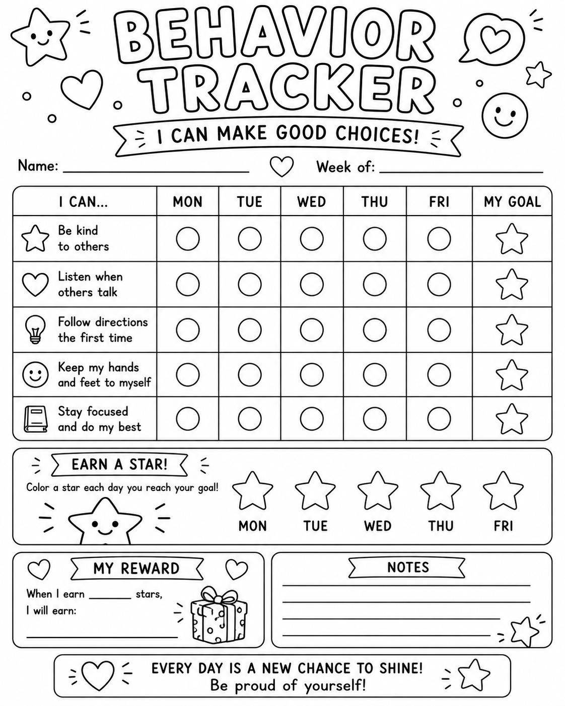 Behavior Tracker printable preview
