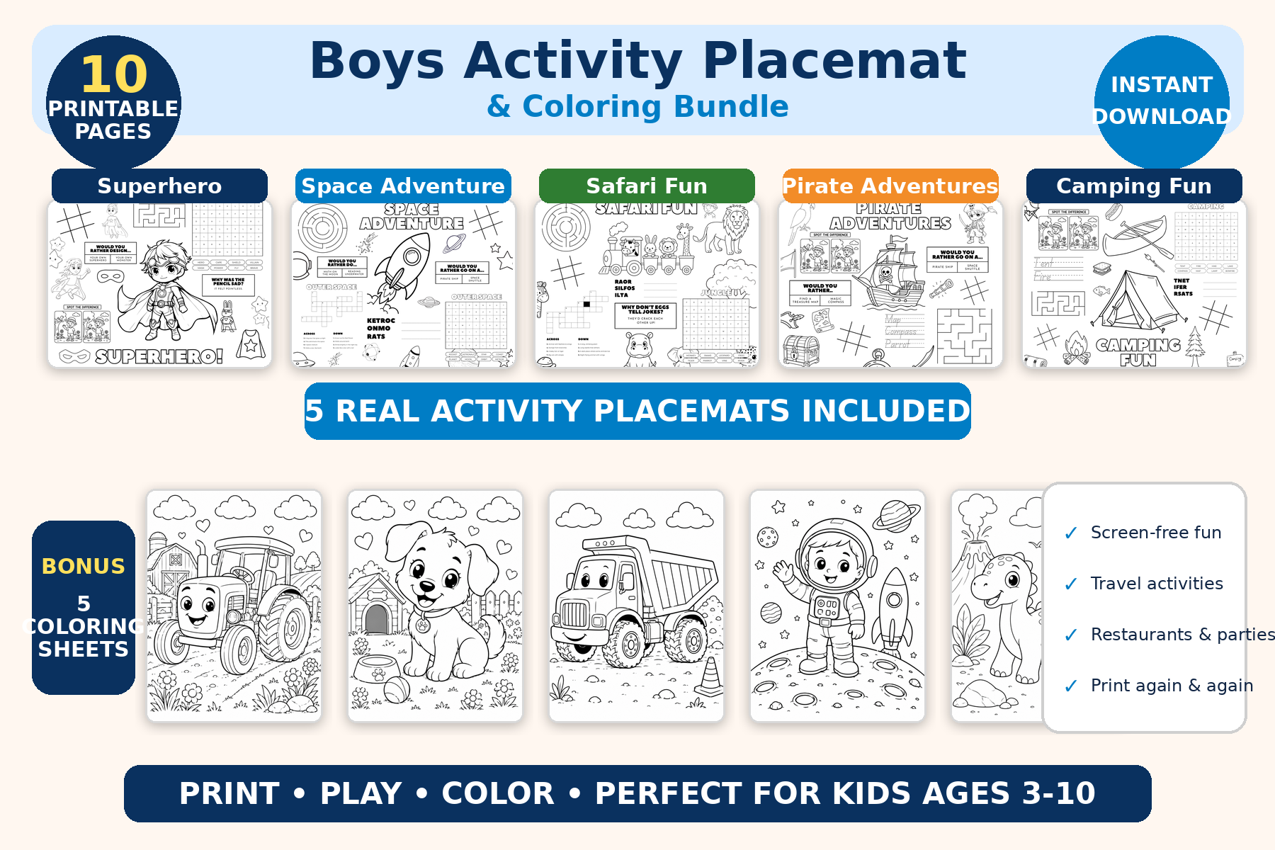 Boys Activity Placemat Bundle