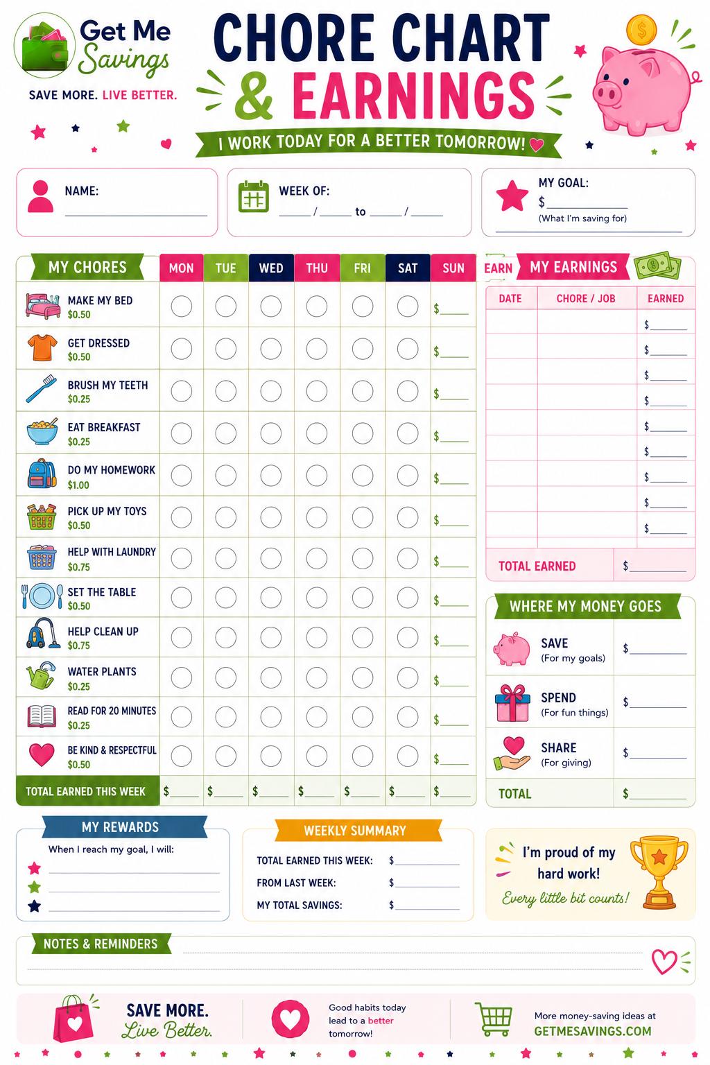 Chore Chart and Earnings