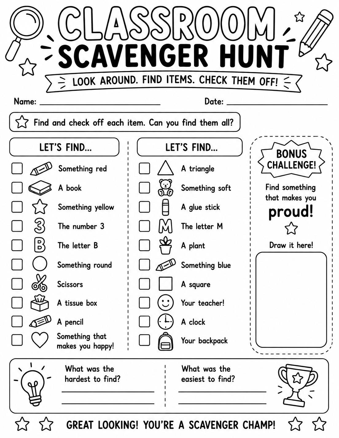 Classroom scavenger hunt printable preview