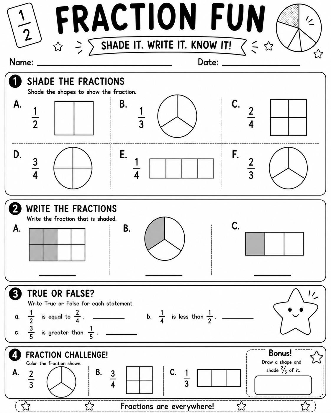 Fraction Fun printable preview