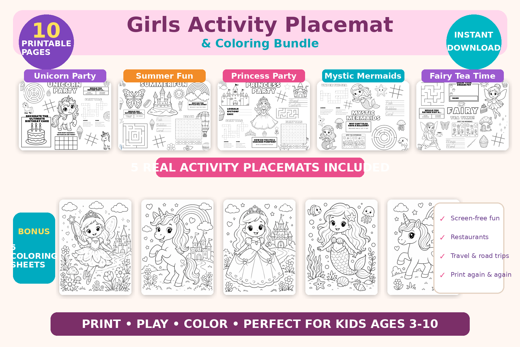 Girls Activity Placemat Bundle
