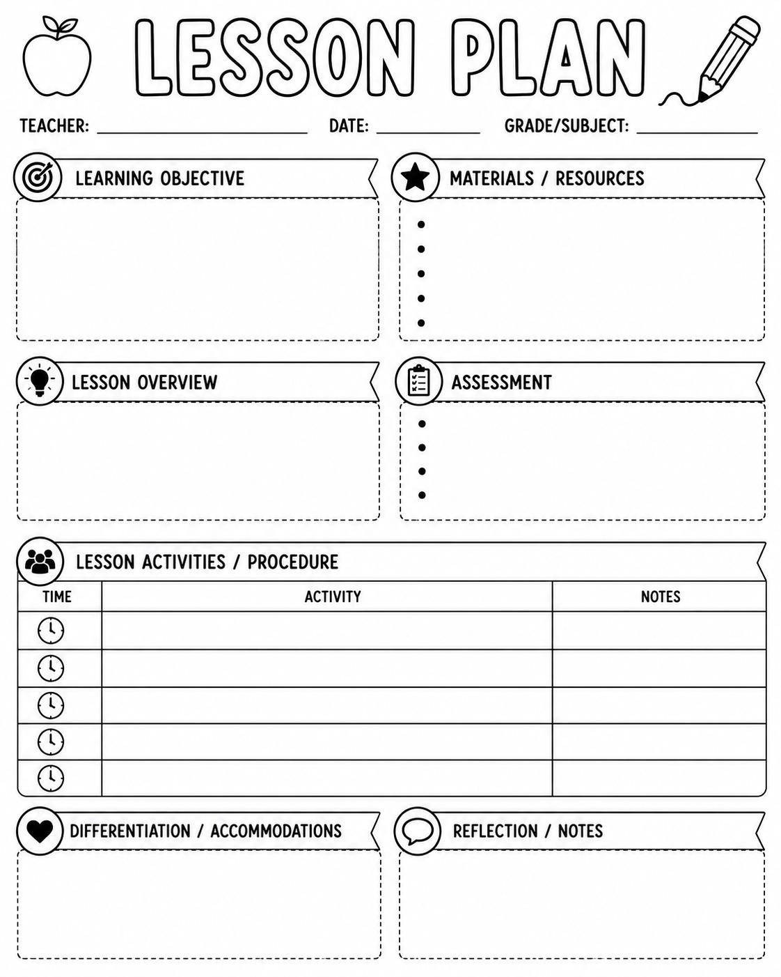 Lesson Plan Template printable preview