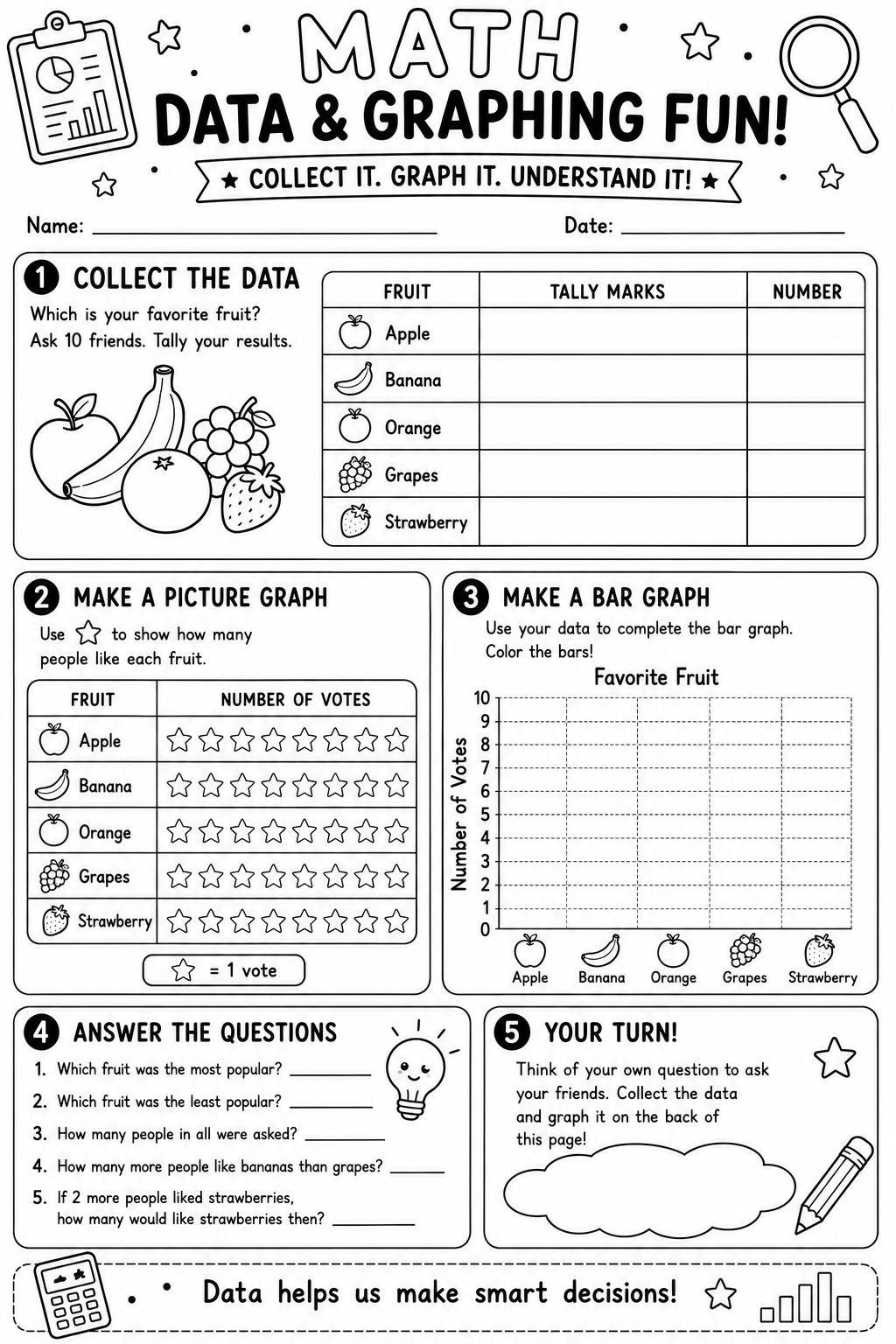 Math Data and Graphing printable preview