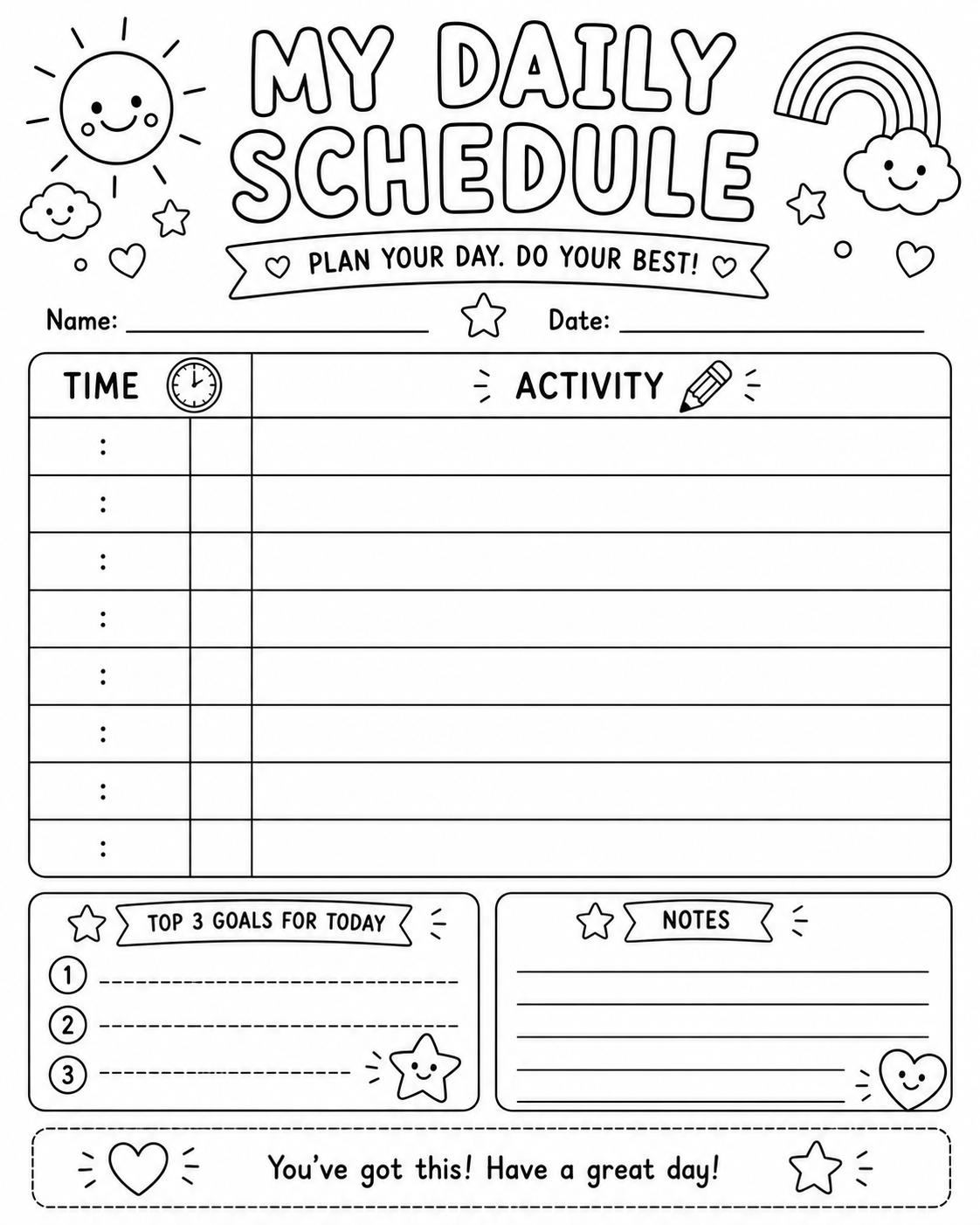 My Daily Schedule printable preview