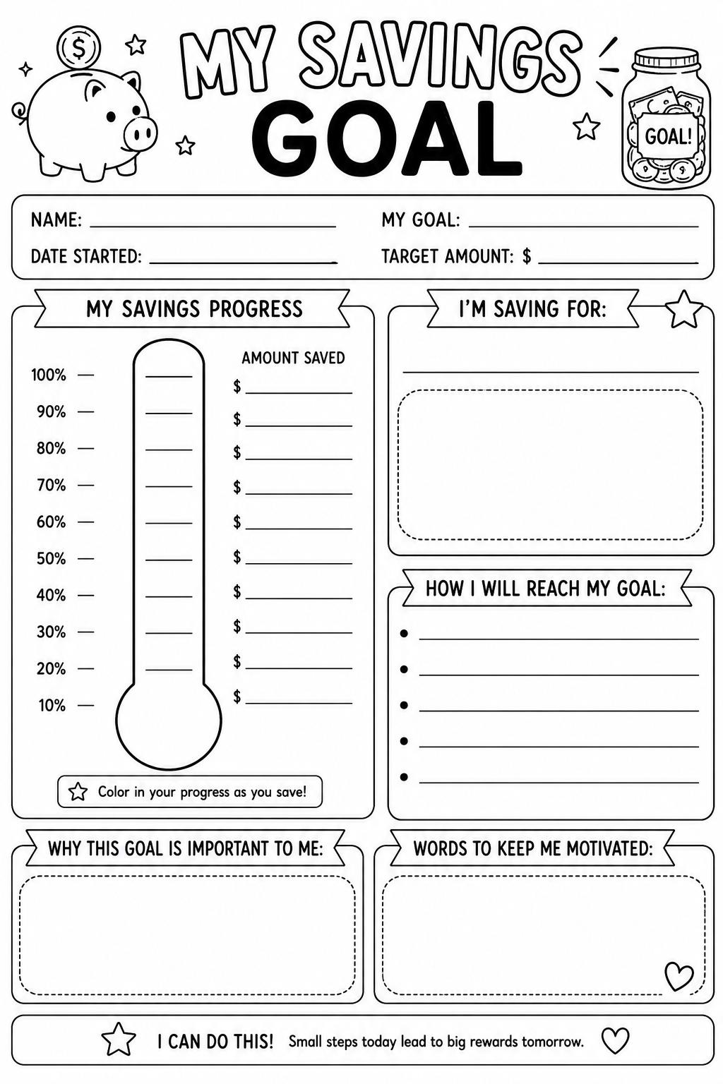 My Savings Goal printable preview