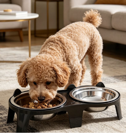 Black Iron Elevated Double Food Bowl