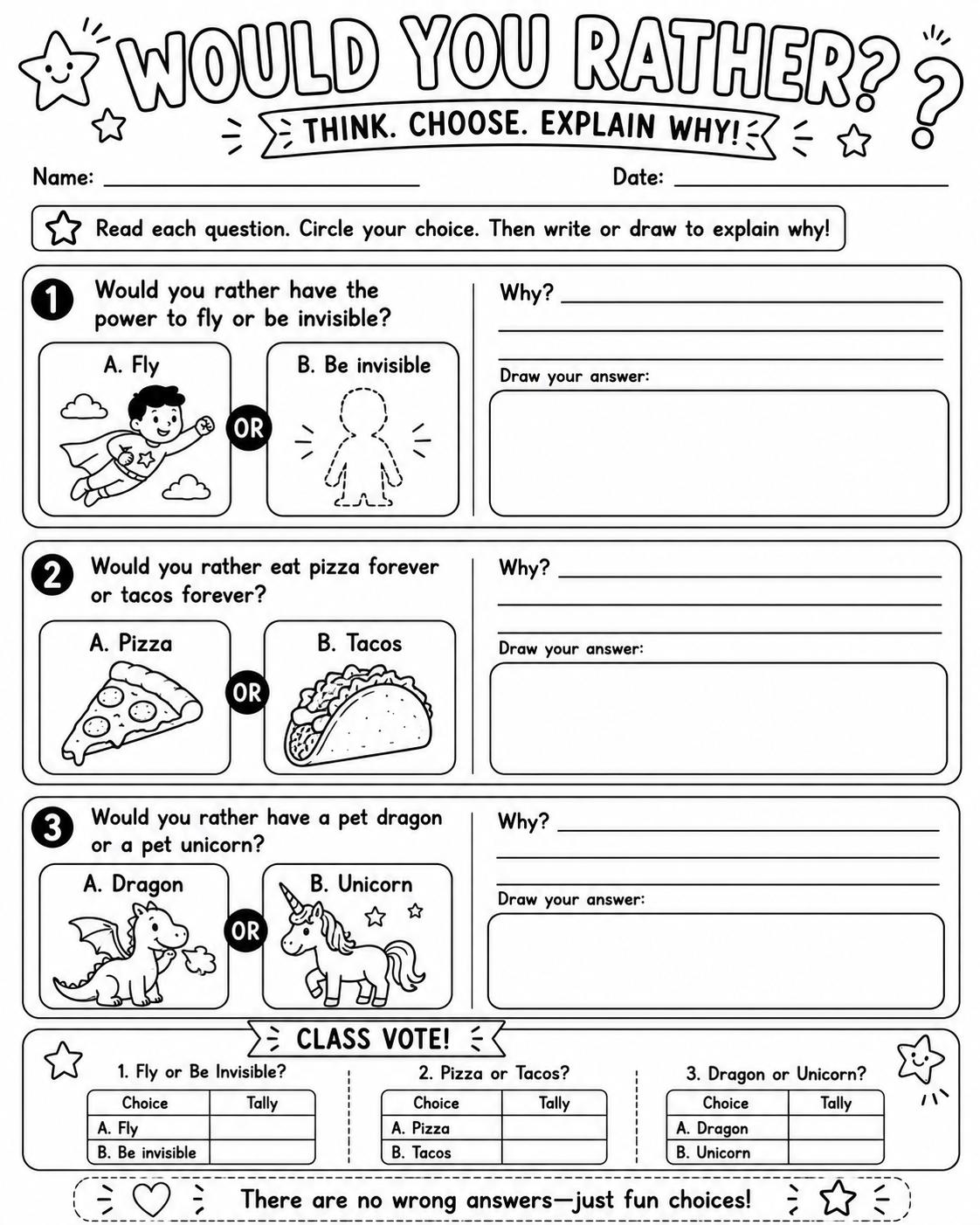 Would you rather classroom printable preview